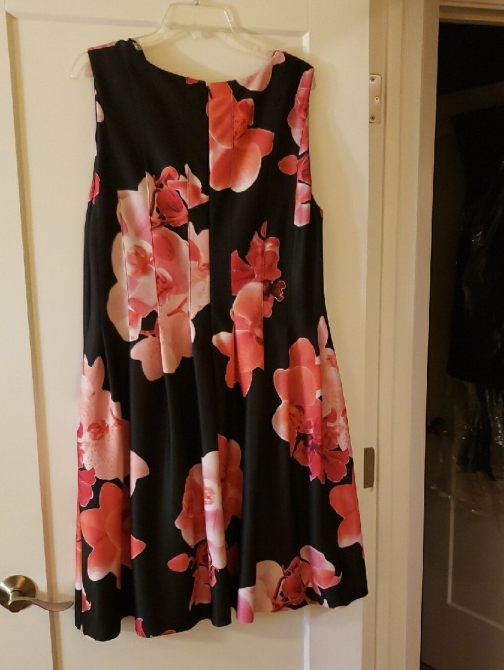 Calvin Klein Black Sleeveless Dress with Coral and Pink Floral Print - Picture 2 of 3